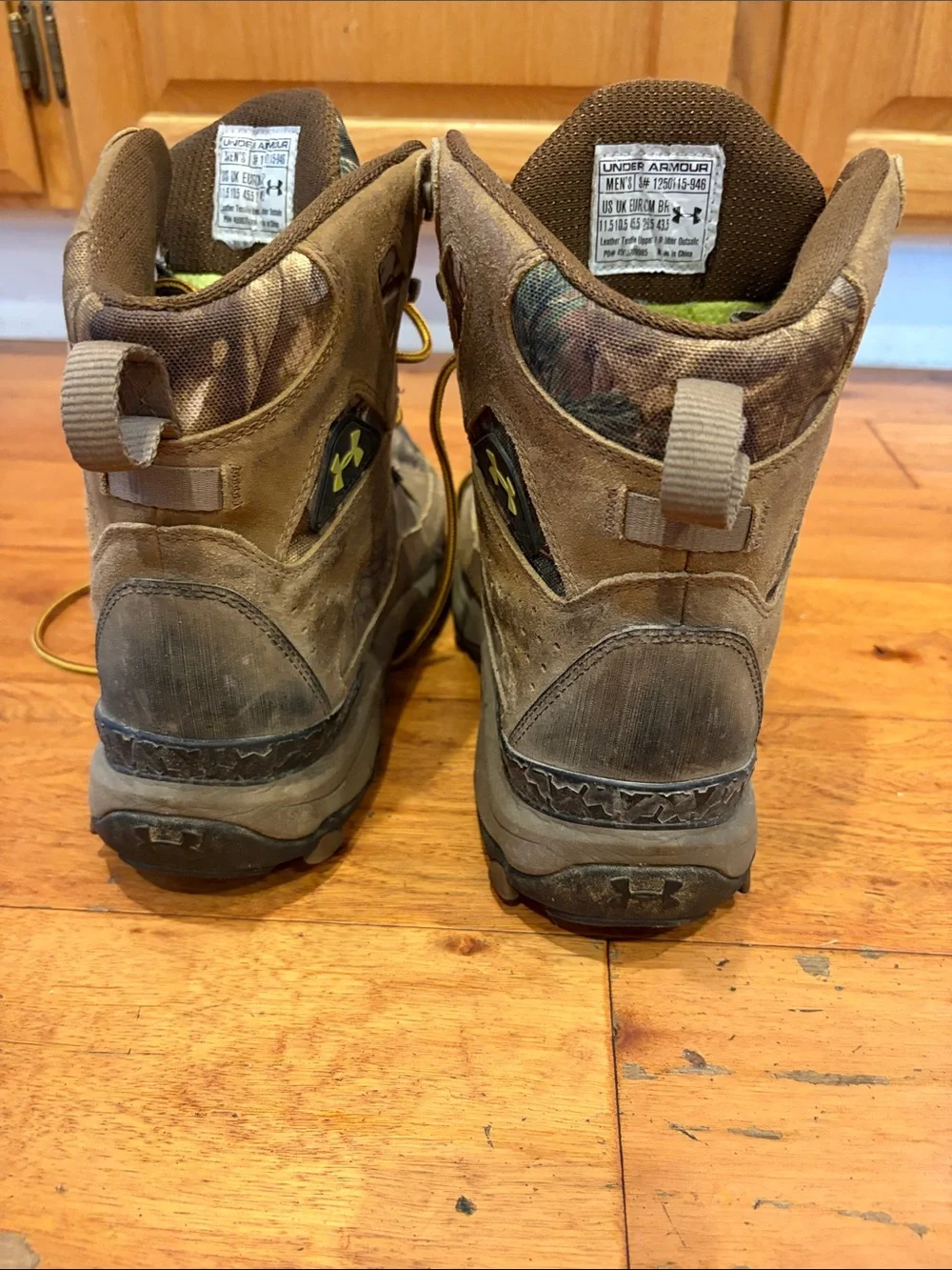 Under Armour Bozeman Brown Camo Hunting Boots with Yellow Laces
